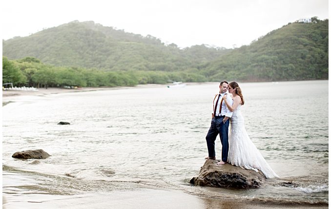 Trash the Dress Session | Bride and Groom Jump into Pool after Wedding Day | Beach Wedding in Guanacaste Costa Rica | Dreams Las Mareas Wedding Costa Rica | Destination Wedding | Martina Liana Wedding Gown | Photo by Richard and Tara Photography