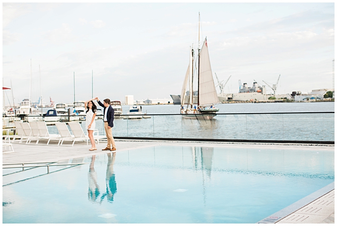 Sagamore Pendry Baltimore Engagement Photo | Sagamore Pendry Baltimore Wedding | Fell's Point Baltimore Engagement Session | Summer Engagement Inspiration in downtown Baltimore | Summer engagement outfit inspiration | Photo by Richard and Tara Photography